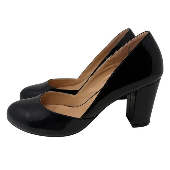Black Patent Leather Block Heel Pumps Women’s 9.5 Round Toe Slip On - Picture 7 of 9